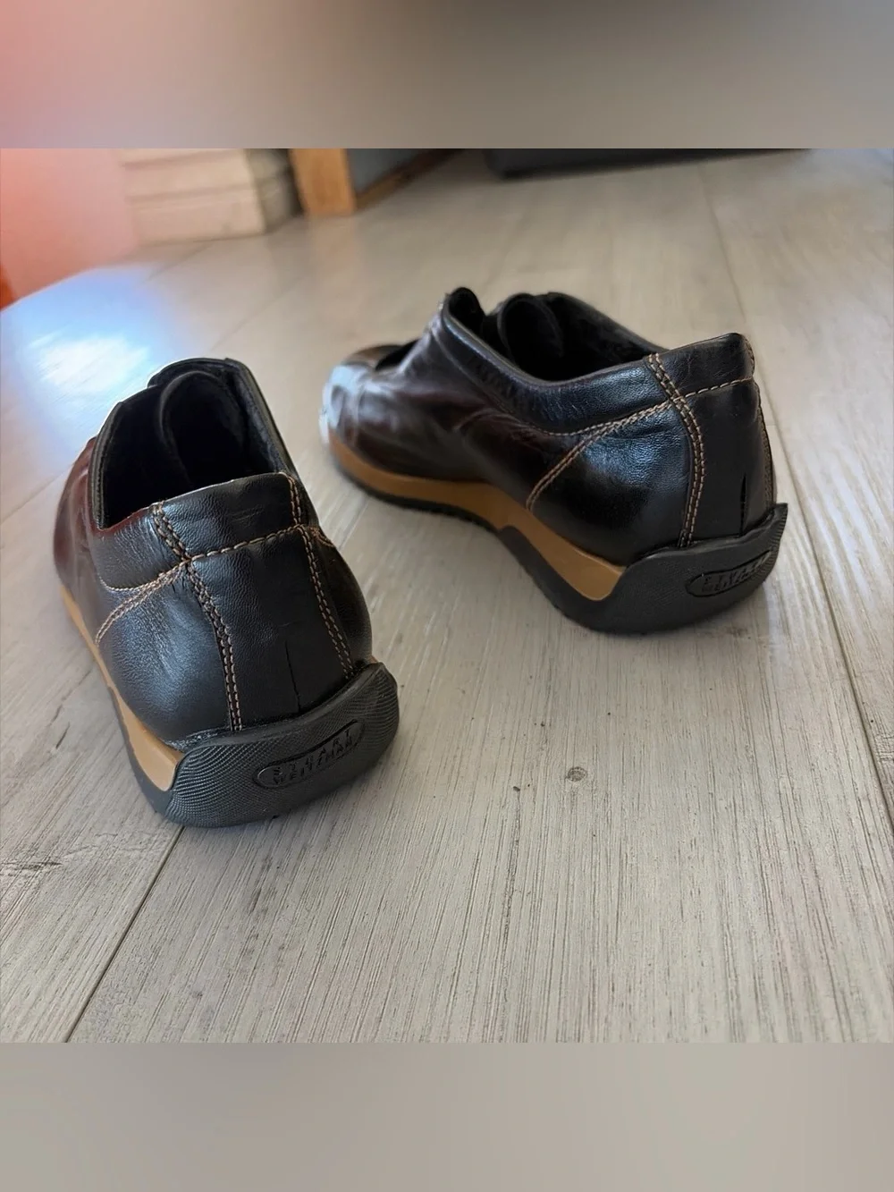 Vintage Stuart Weitzman Black Leather Lace-Up Sneakers with Tan Accents